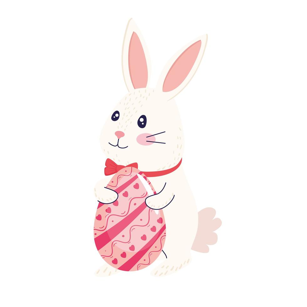 happy easter season card with cute rabbit wearing bowtie and egg painted vector