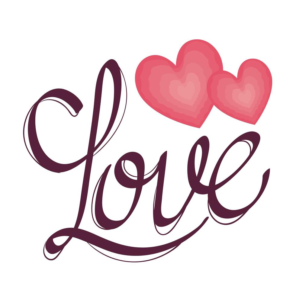 love lettering card with hearts vector