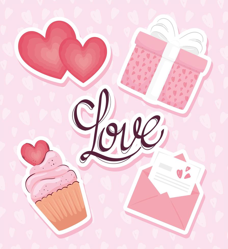 love lettering card with set icons vector