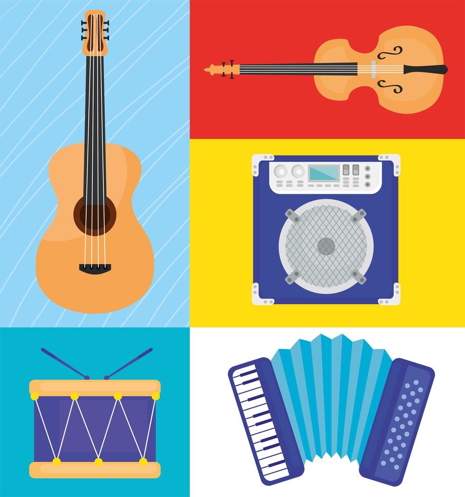 paquete de cinco instrumentos musicales establecer iconos vector