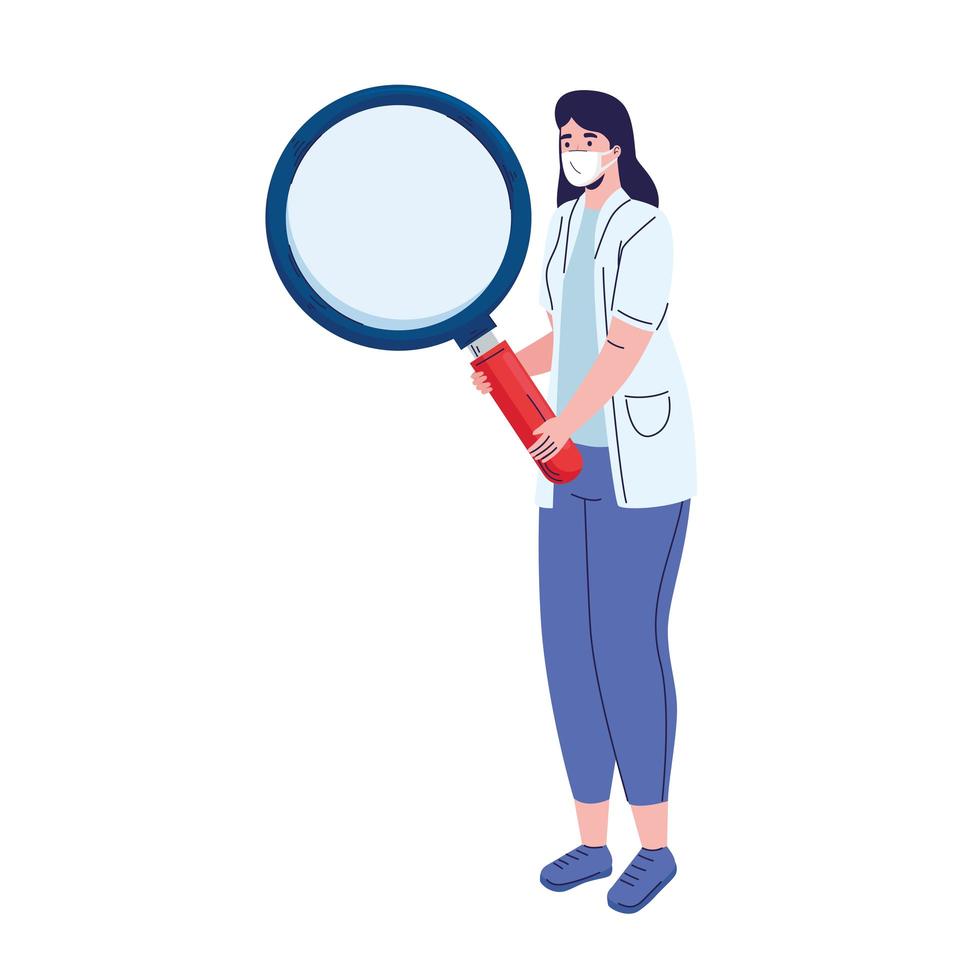 professional female doctor with magnifying glass character vector