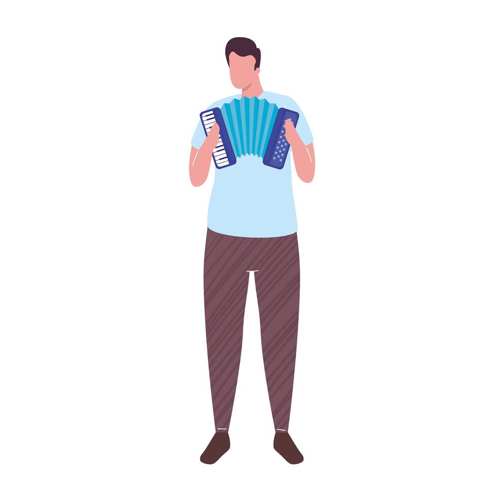 young musician man playing accordion instrument character vector