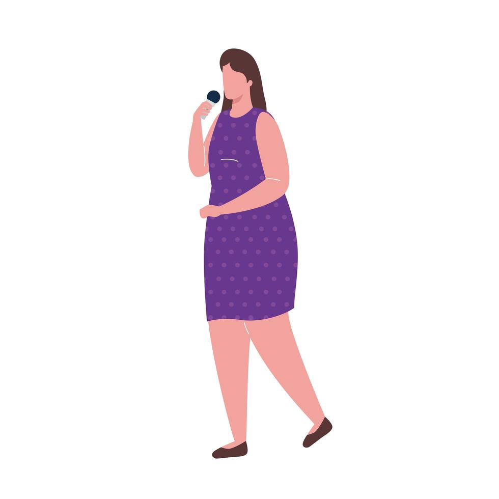 young woman singing with microphone character vector