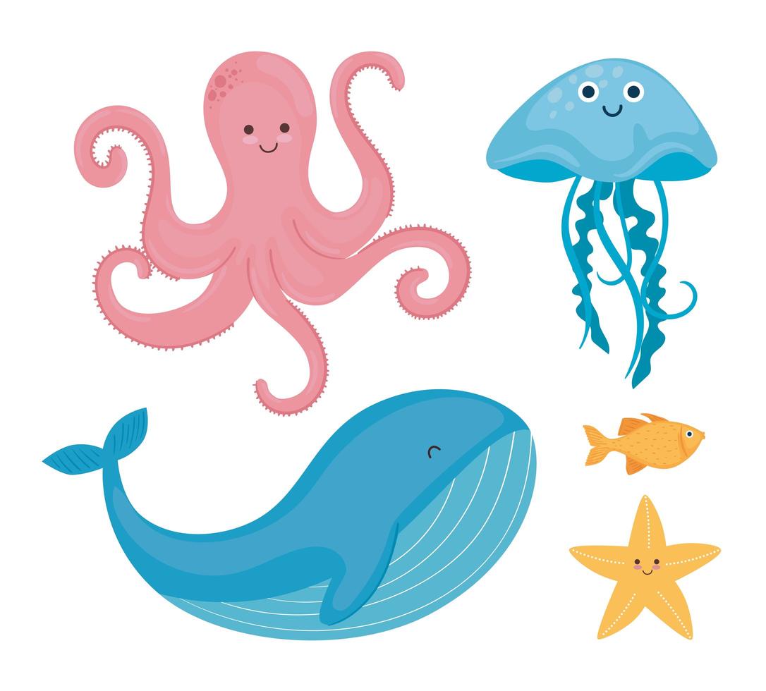 bundle of five underwater world set icons vector