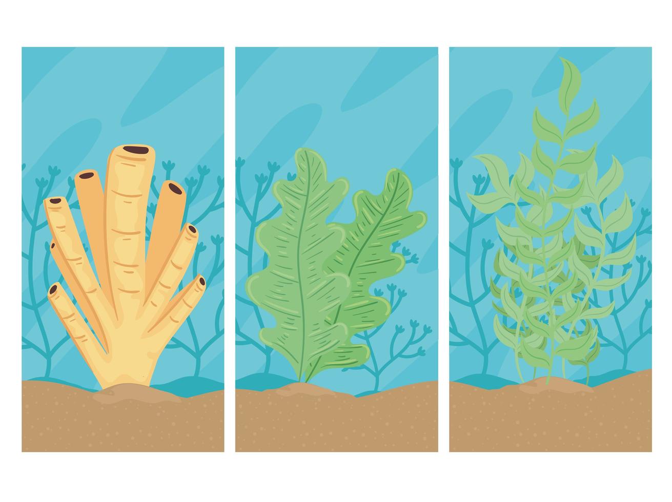 three underwater world with seaweed seascapes scenes vector