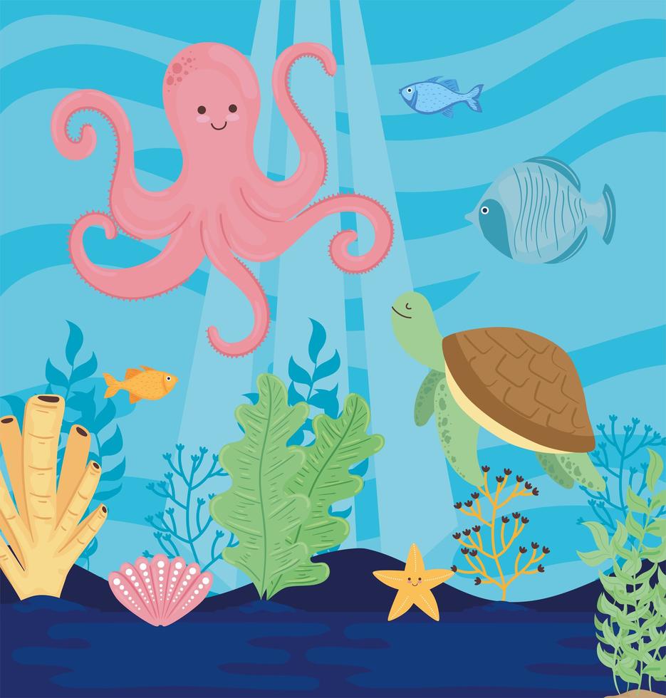 underwater world with octopus seascape scene vector