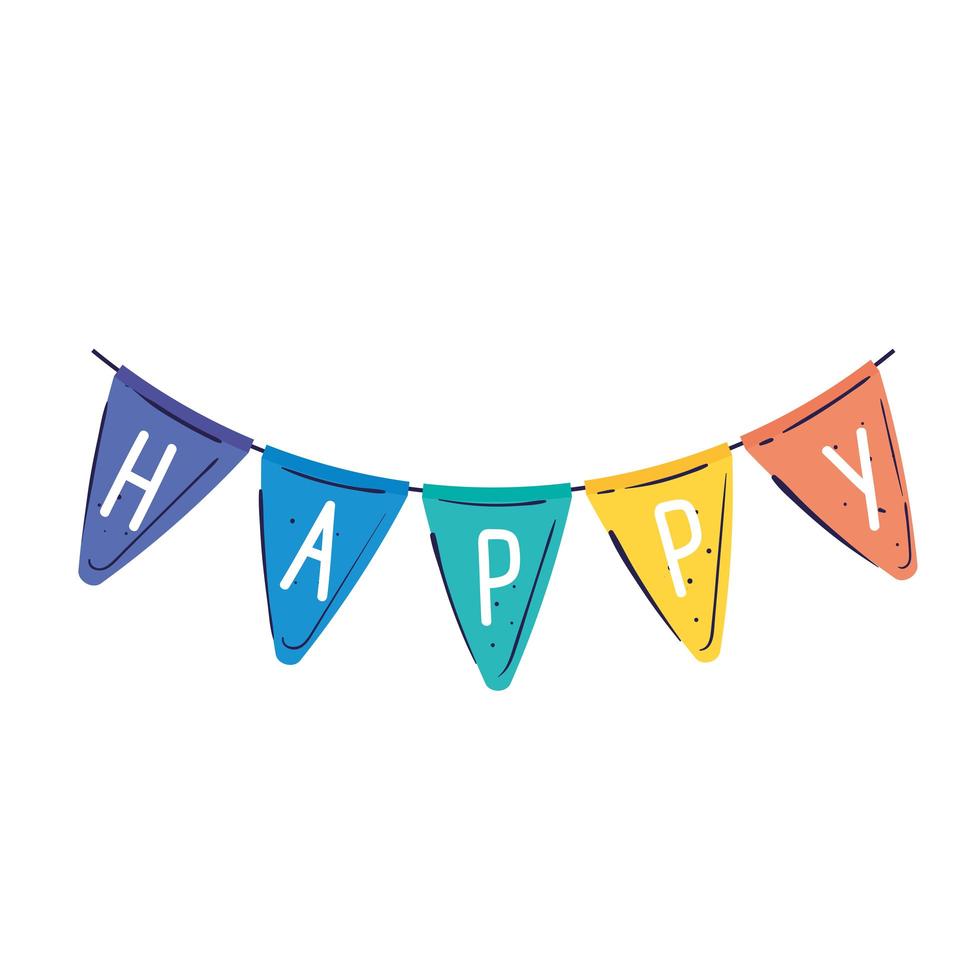 happy word in garlands hanging vector