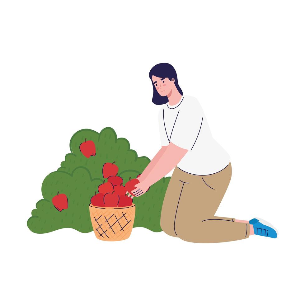 farmer female cultivating tomatoes avatar character vector