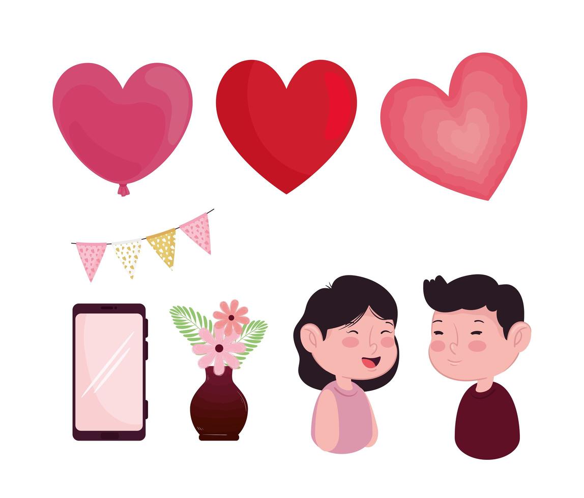 paquete de ocho iconos del día de san valentín vector