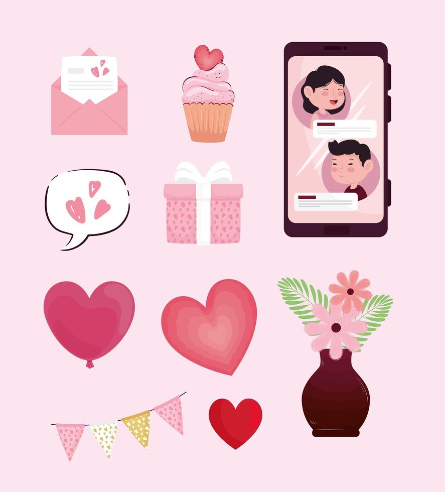 bundle of ten valentines day icons vector