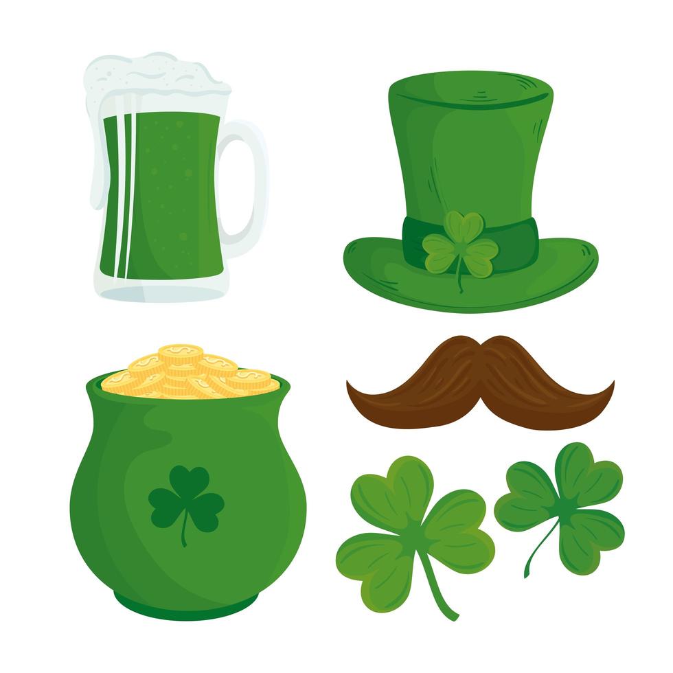 bundle of five saint patrick day celebration icons vector