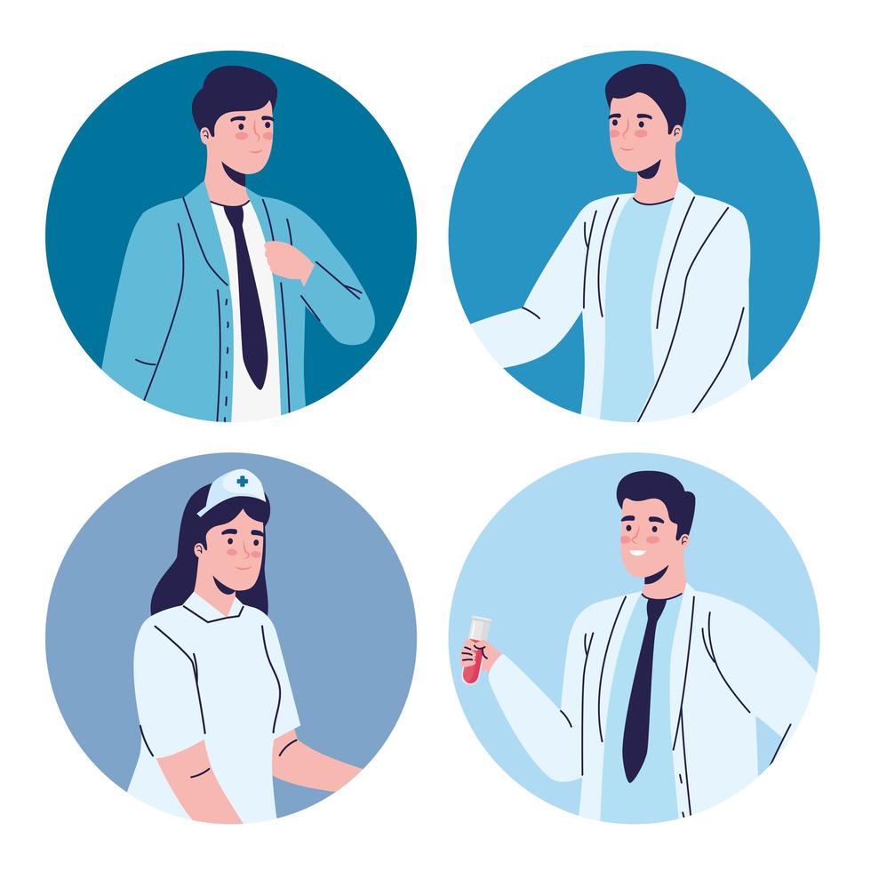 group of four medical staff workers characters vector