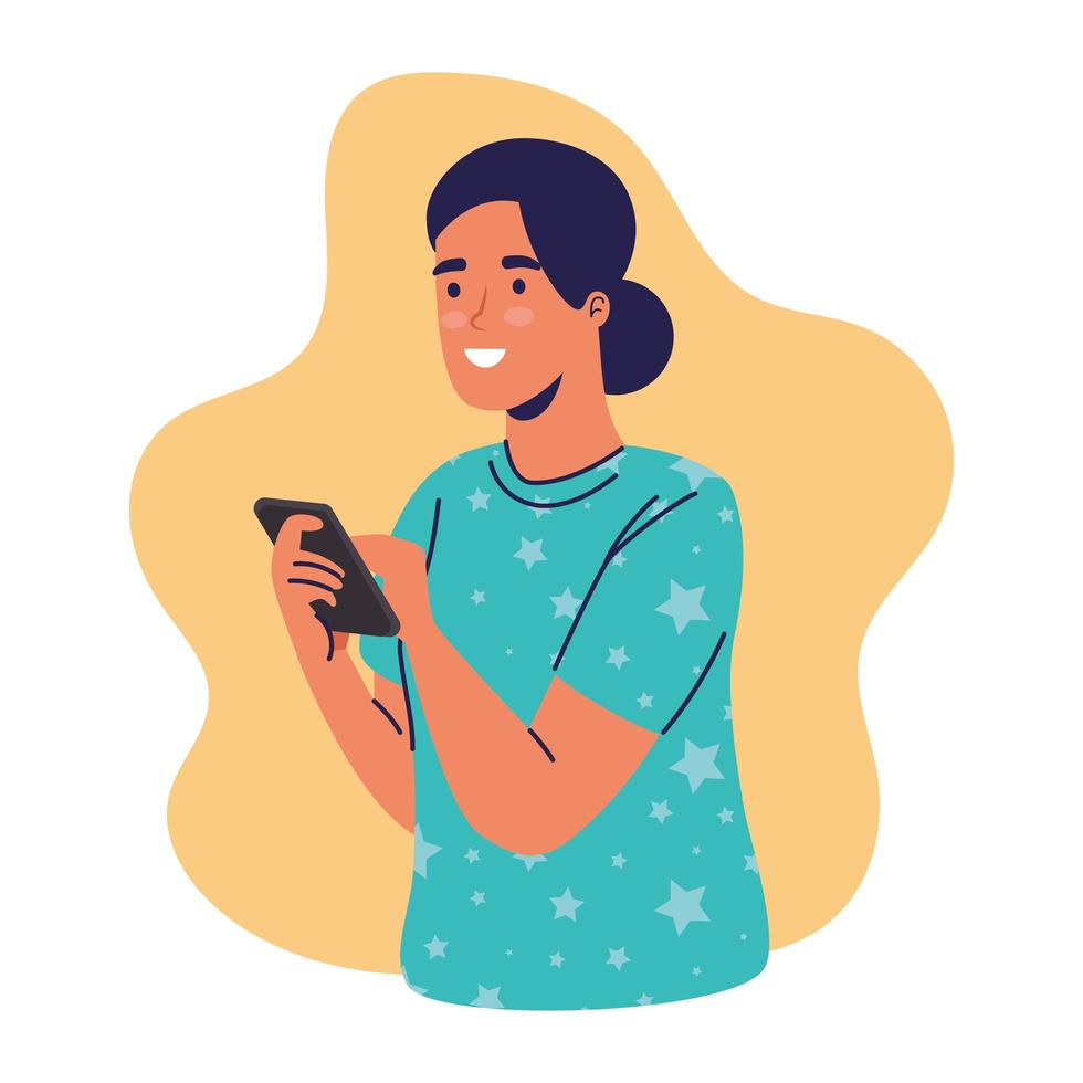 Mujer con personaje de chat de teléfono inteligente vector