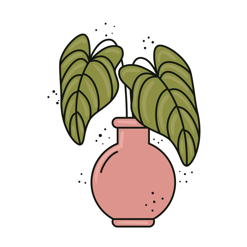 green tropical leafs plant in ceramic vase vector