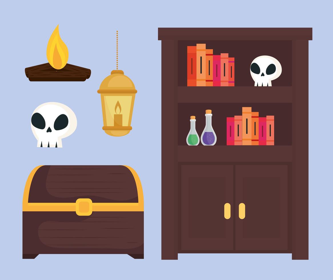 Fairytale magician furniture and icon set vector design