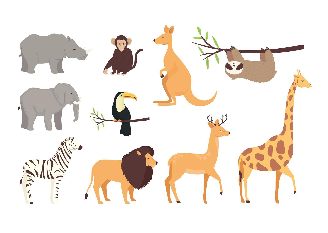 paquete de diez animales salvajes set iconos vector