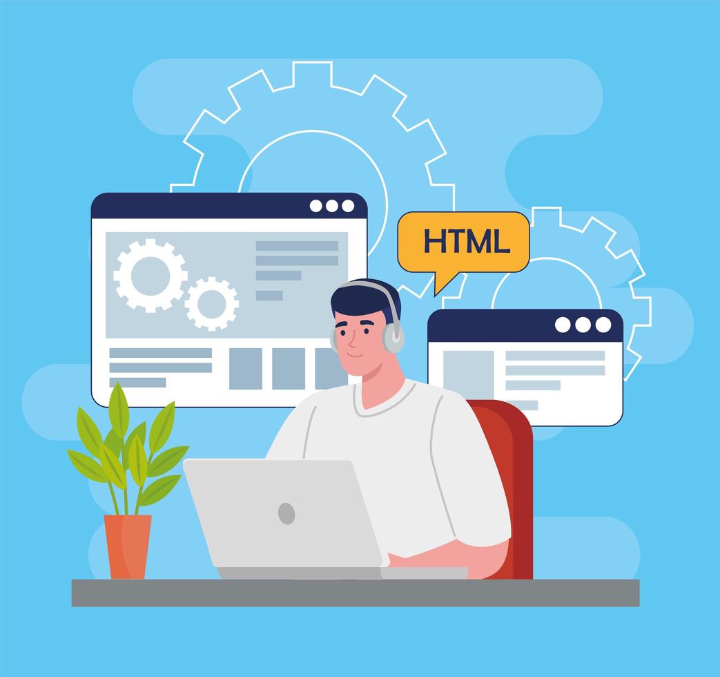 software developer programming in laptop with code symbols 2697119 ...