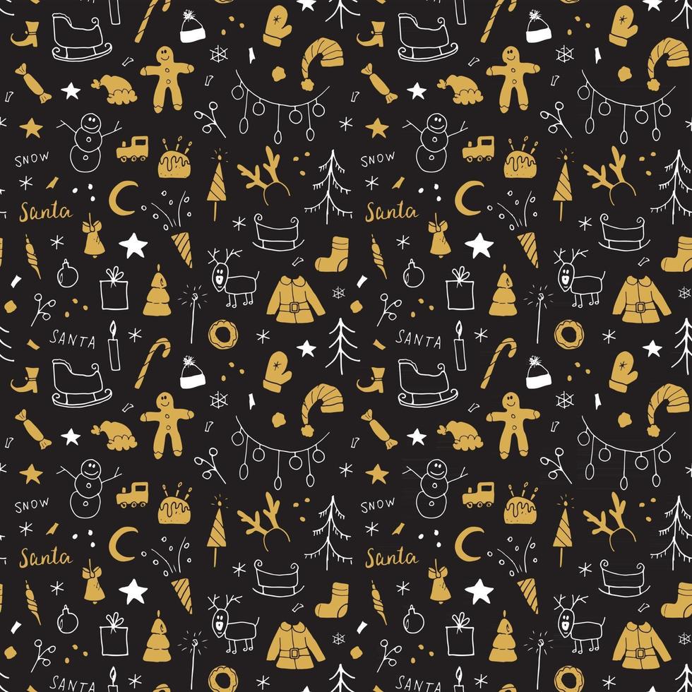 New Year and Christmas seamless pattern, hand drawn doodles Seamless Pattern. Background Vector Illustration