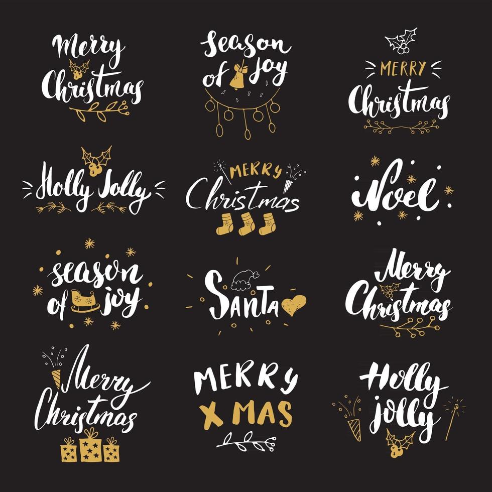 Feliz Navidad letras caligráficas. diseño de saludos tipográficos. Letras de caligrafía para saludo navideño. Ilustración de vector de texto de letras dibujadas a mano