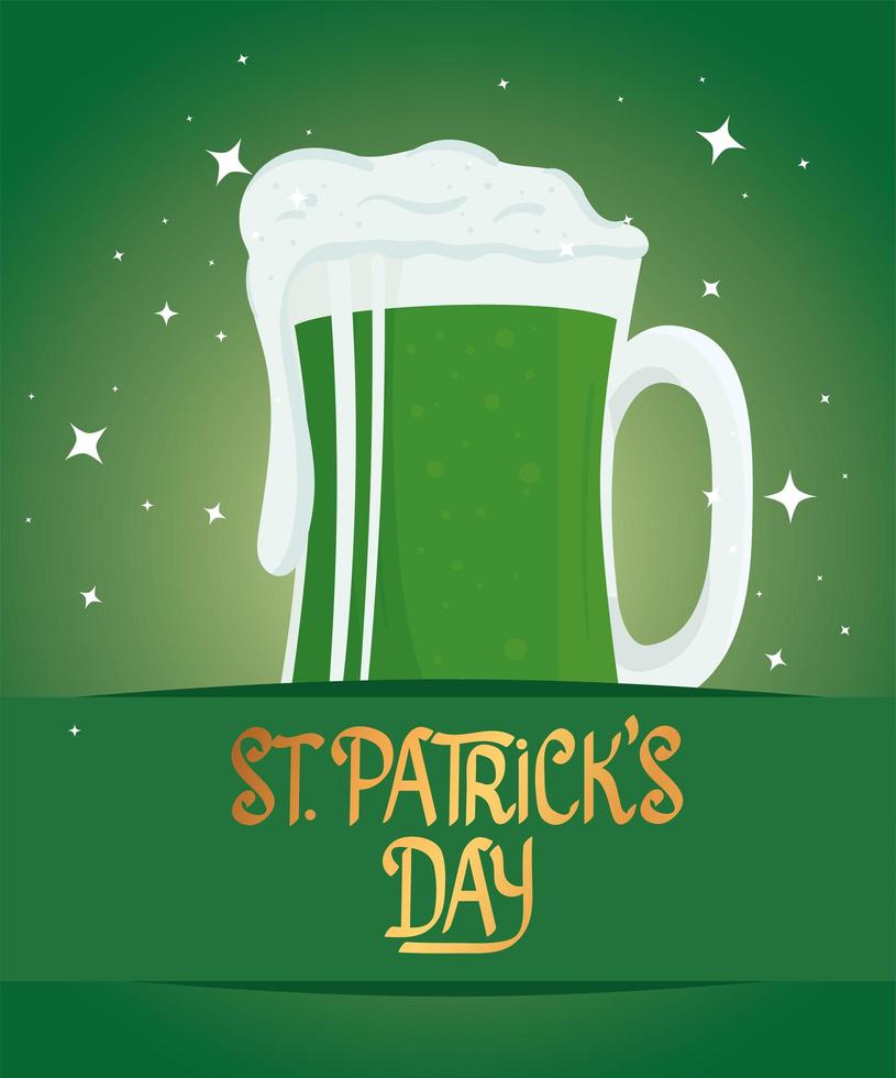 feliz día de san patricio letras con cerveza verde vector