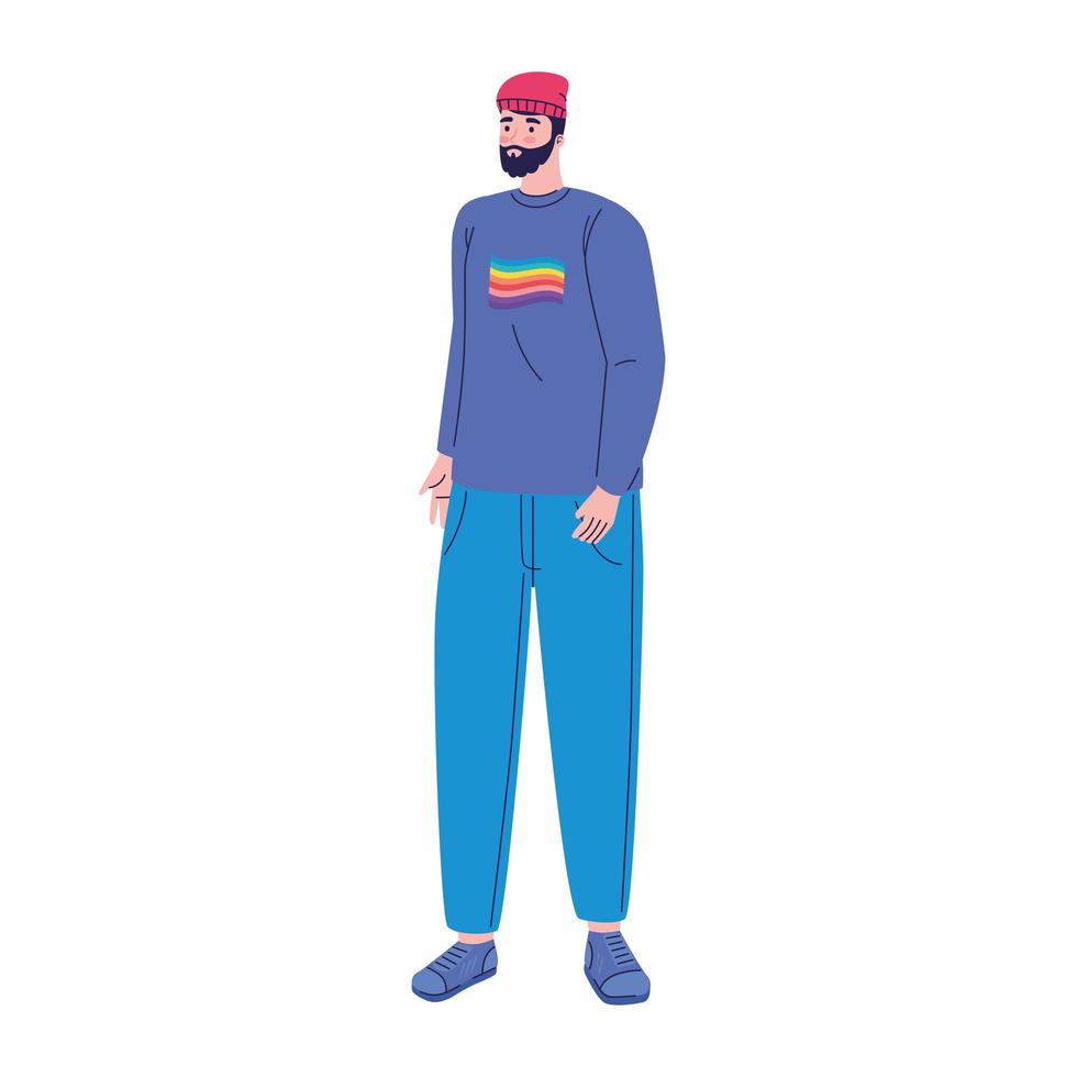 young man with lgtbi flag in the shirt character vector