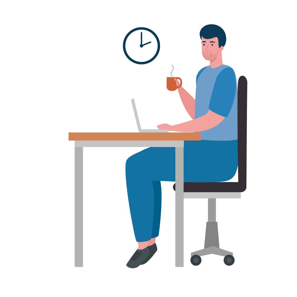 young man seated in the office working in laptop vector