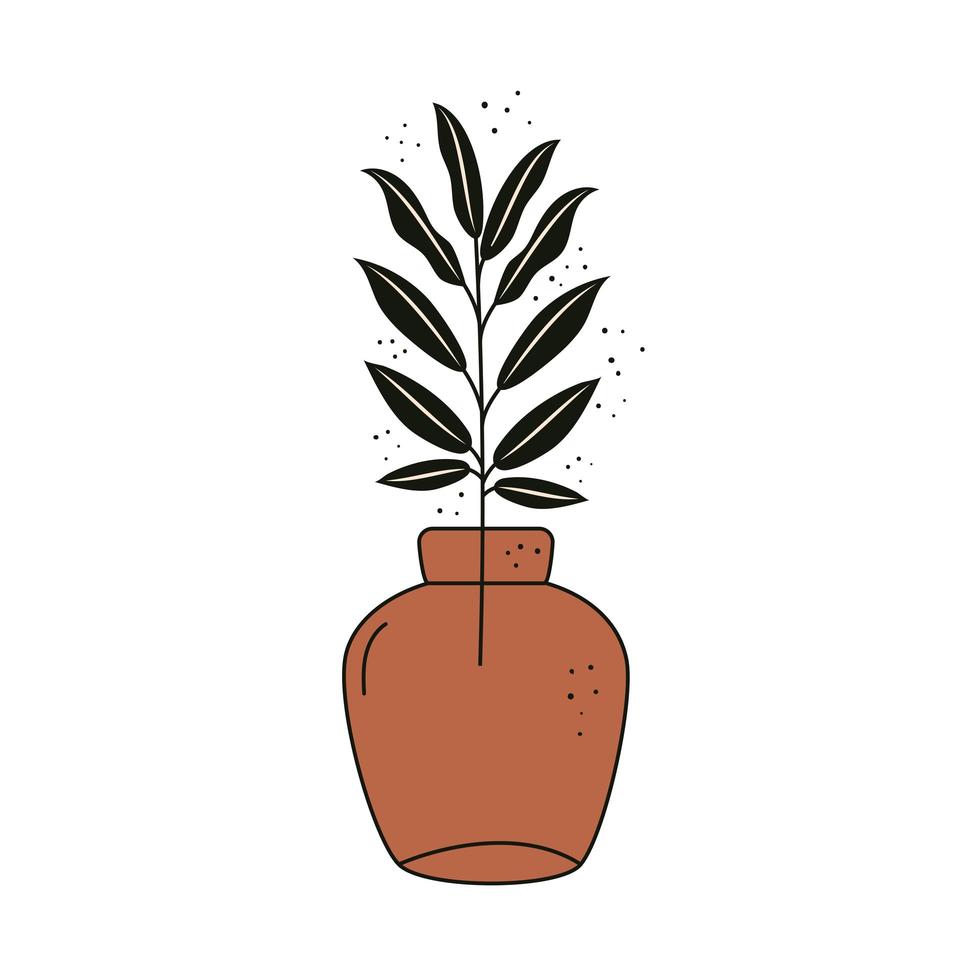 branch with black leafs plant in vase decorative icon vector