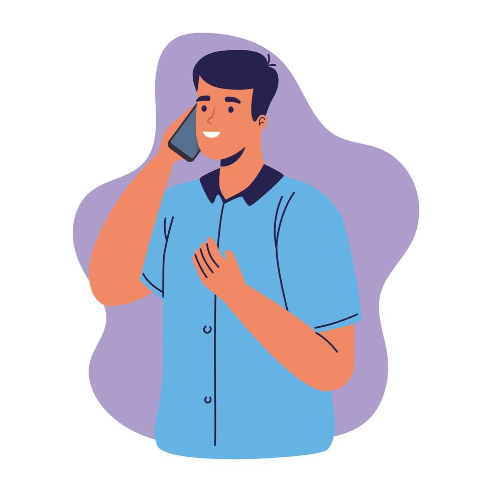 young man using smartphone calling character vector