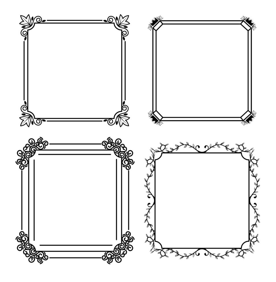 four monochrome frames in white background line style vector