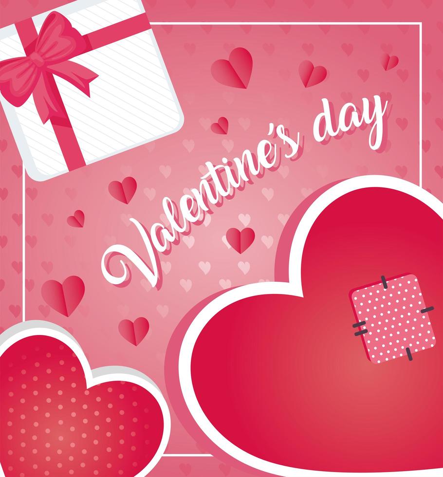valentines day poster lettering with hearts and gift vector