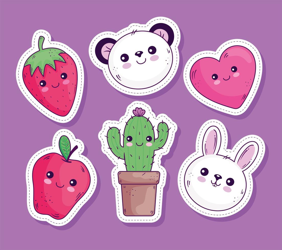 Kawaii pegatinas dibujos animados colección de iconos diseño vectorial  2697266 Vector en Vecteezy