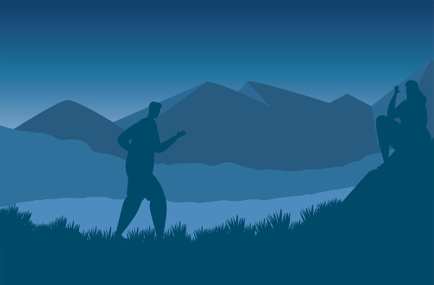 man walking in mountains abstract landscape scene vector