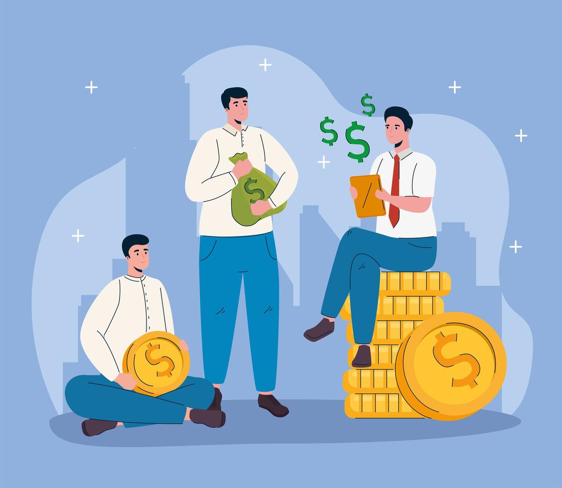 businessmen teamwork with money dollars vector