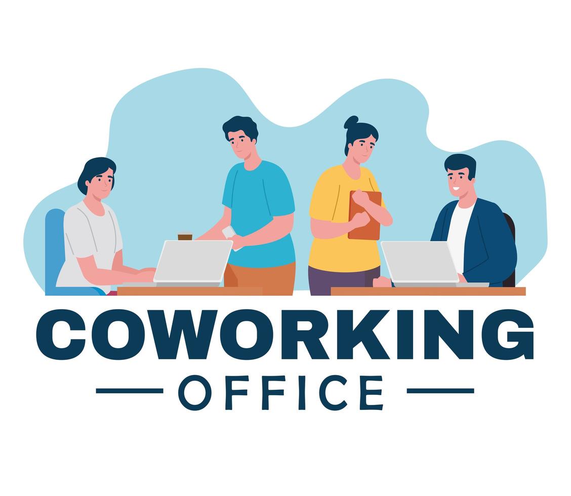 group of four workers coworking office characters vector