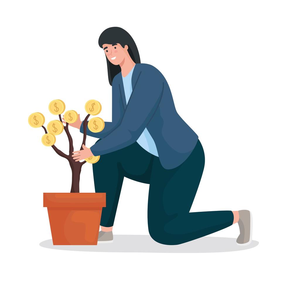 Save money of woman with coins plant vector design