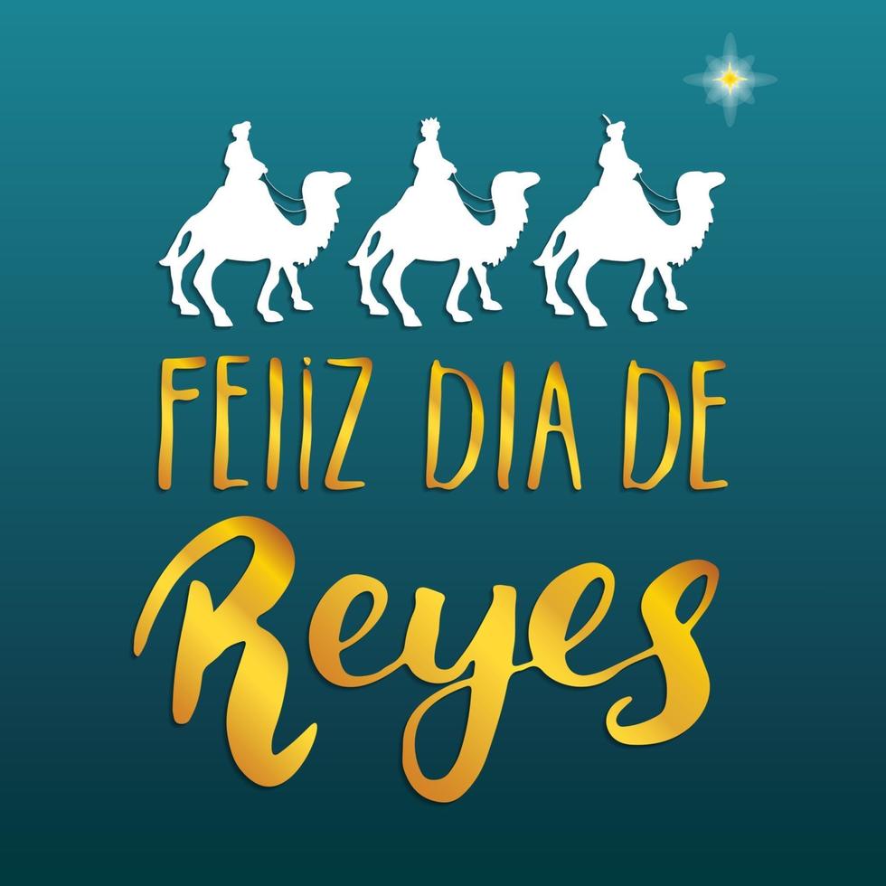 feliz dia de reyes, feliz dia de reyes, letras caligráficas. diseño de saludos tipográficos. Letras de caligrafía para saludo navideño. Ilustración de vector de texto de letras dibujadas a mano