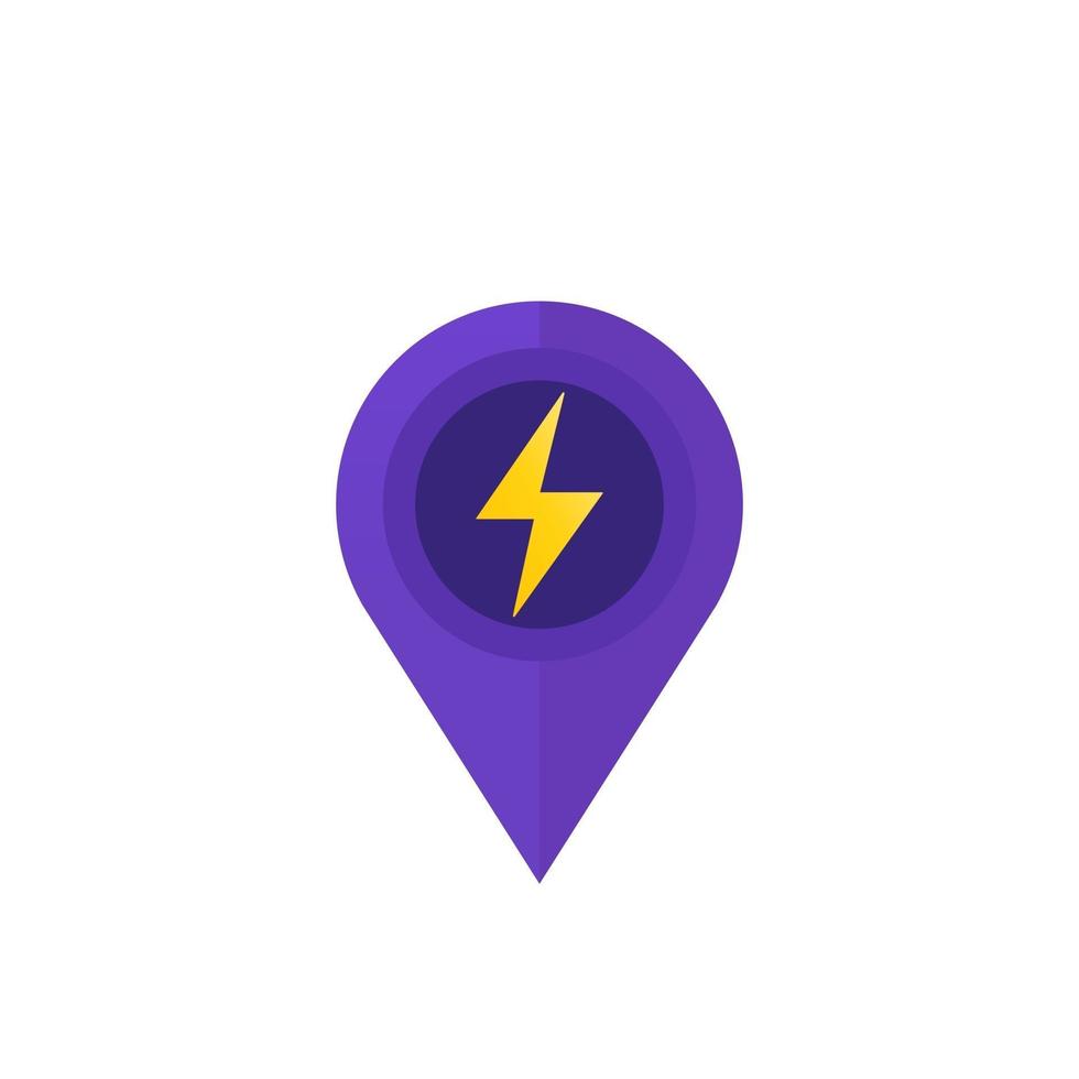 map pointer, location icon with electricity symbol vector