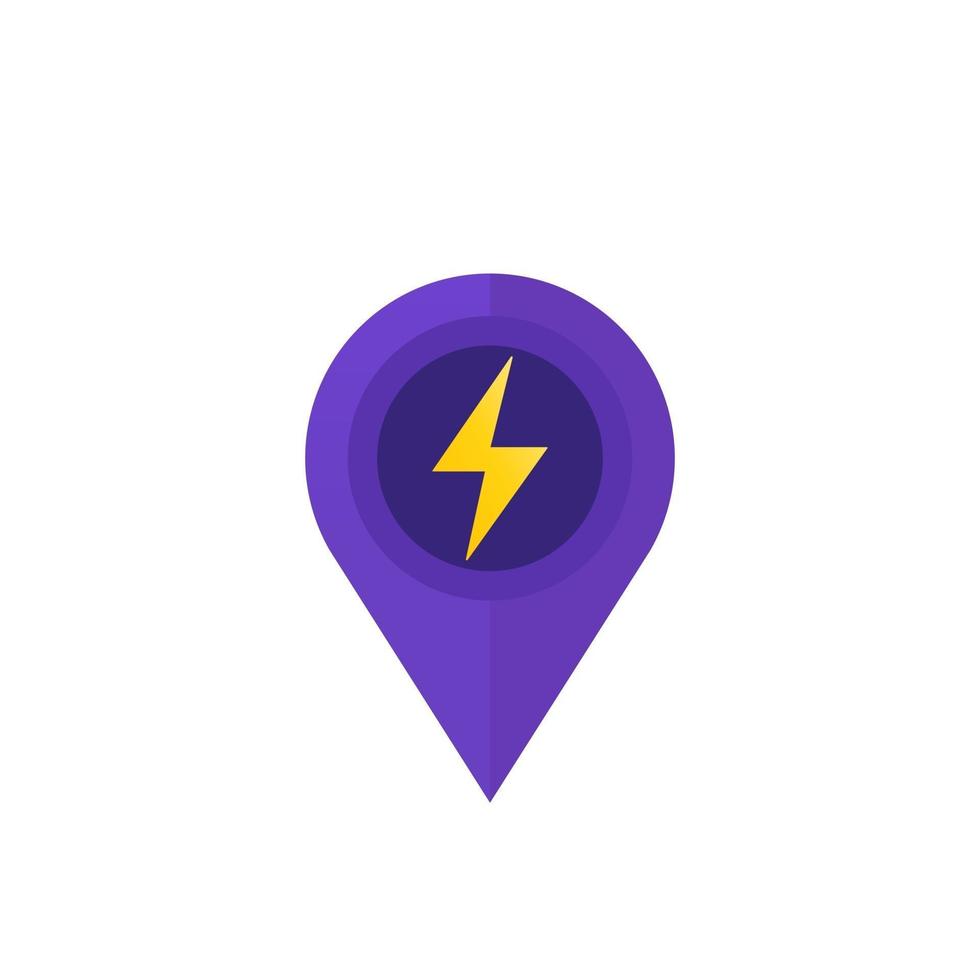 map pointer, location icon with electricity symbol vector