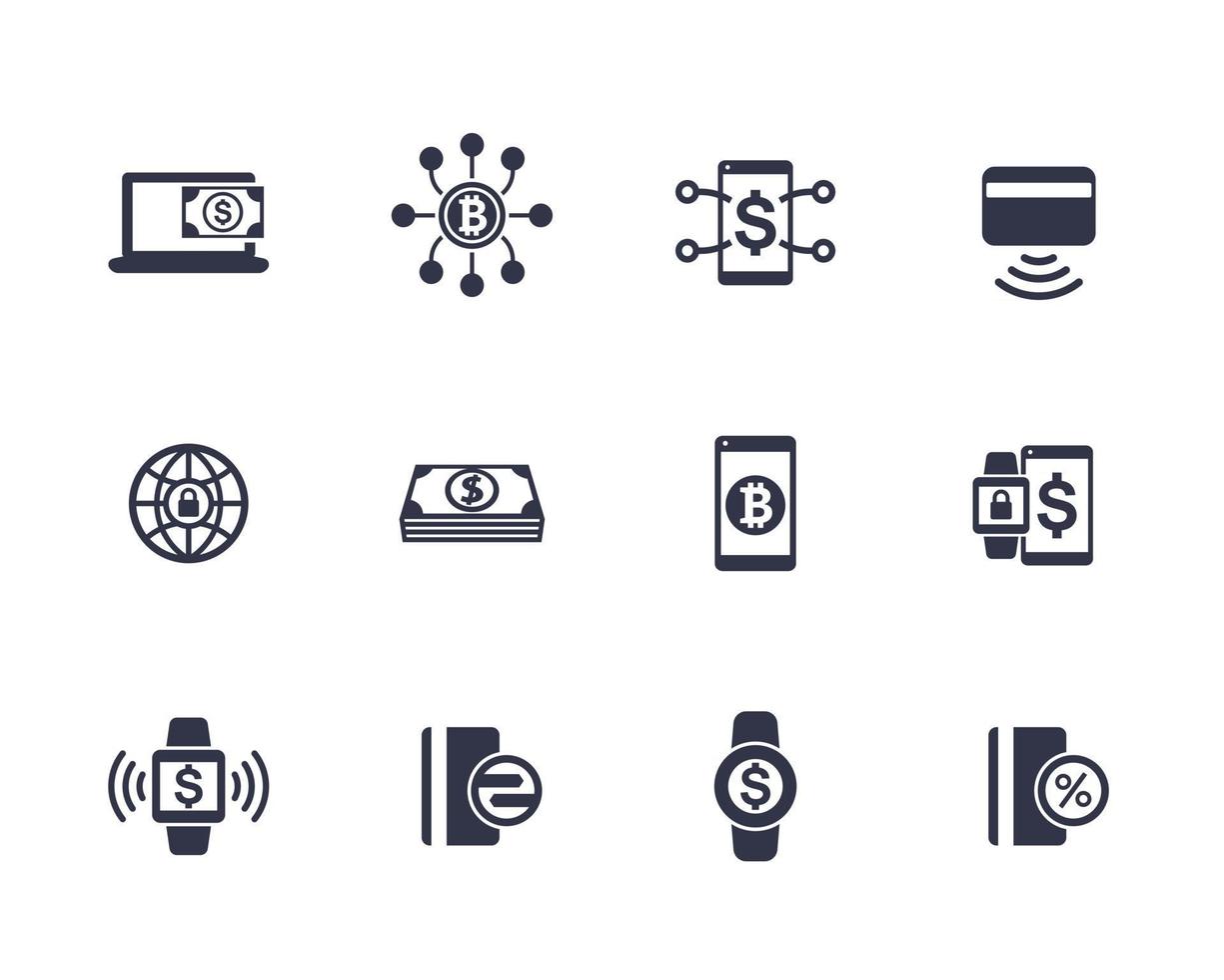 modern payment methods, money transfer, internet banking icons set on white vector
