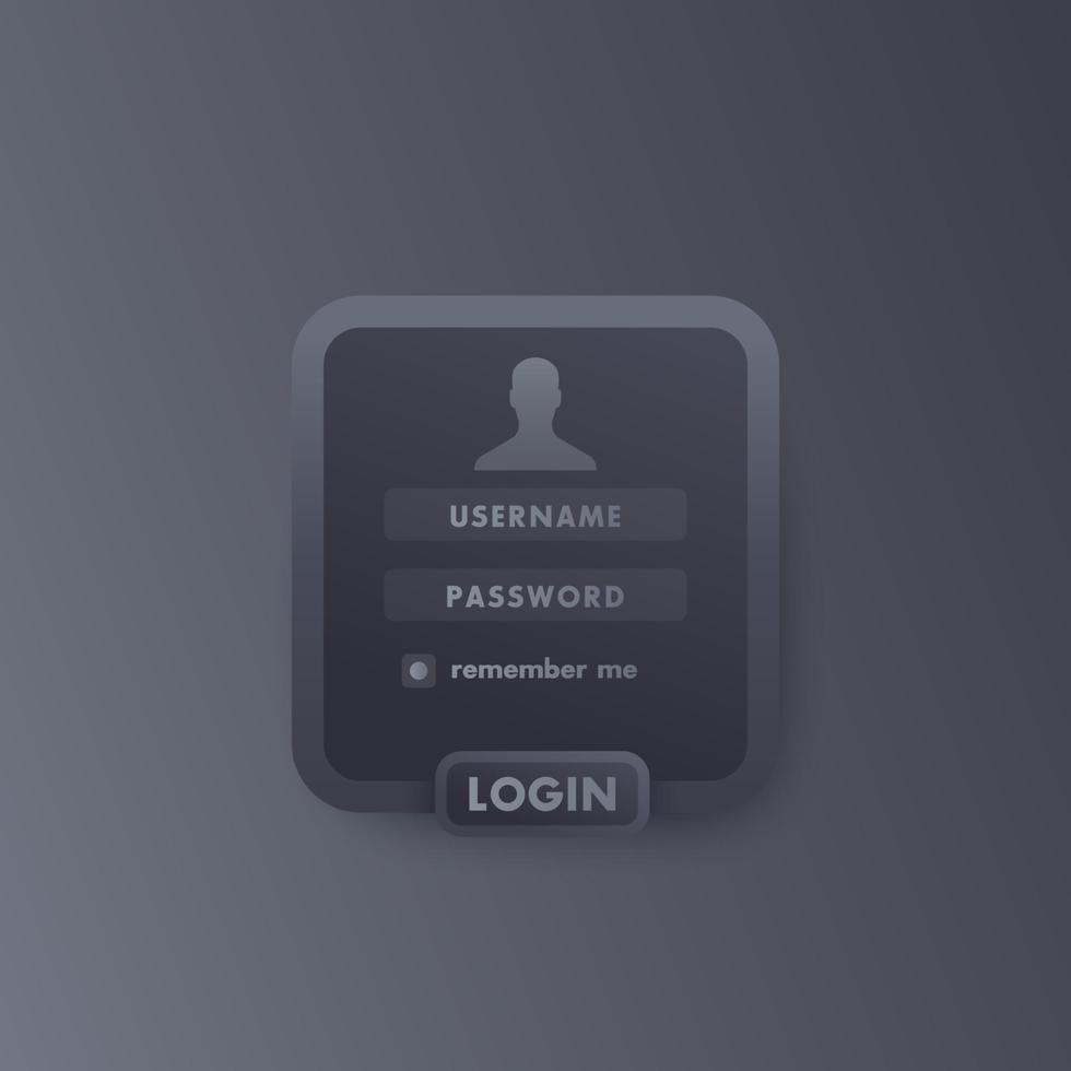 User Login window template, dark vector design