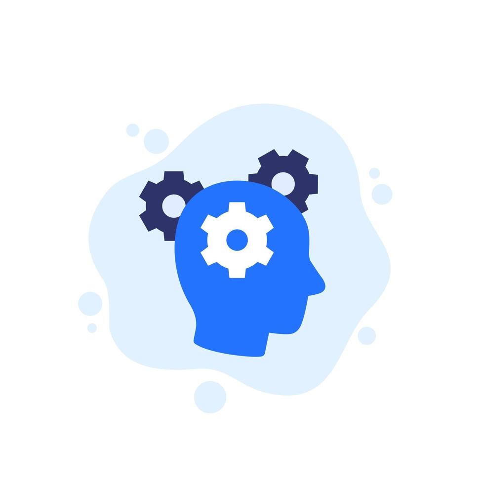 thinking icon with gears in head vector