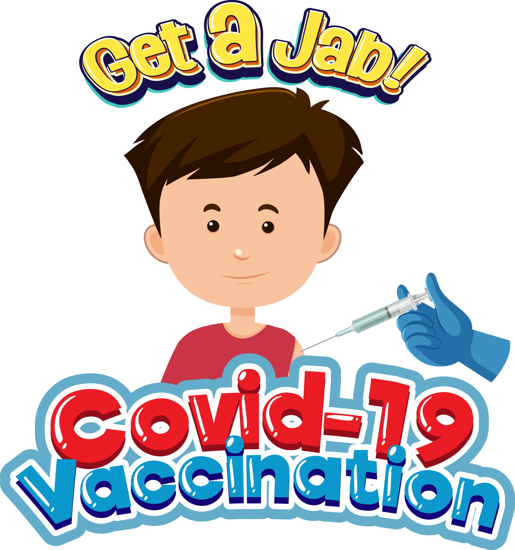 Covid-19 Vaccination font with a boy getting covid-19 ...