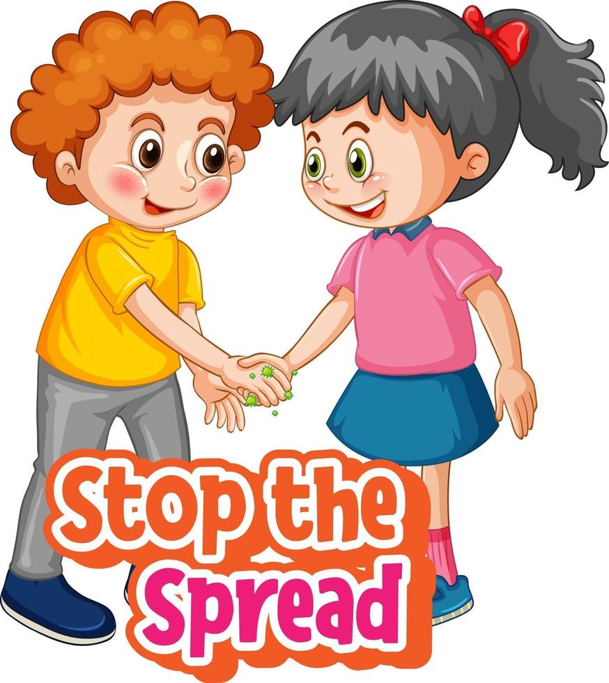 Stop the Spread font with two kids do not keep social distancing isolated on white background vector