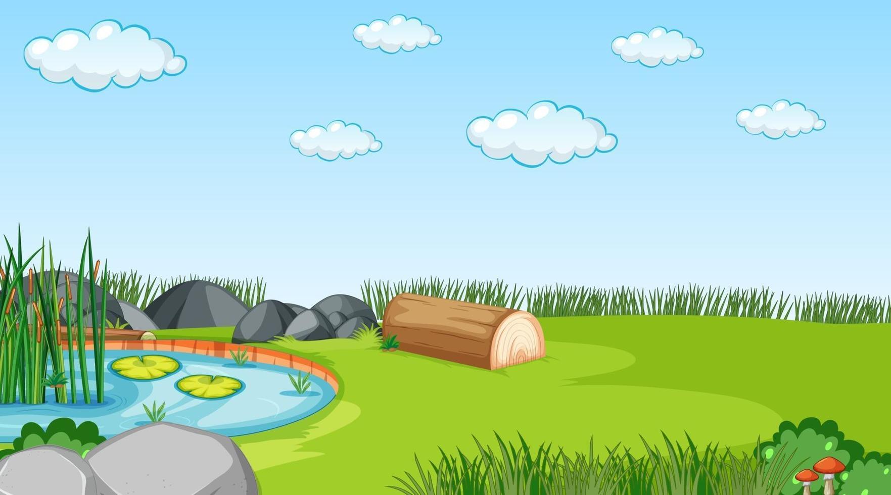 Blank nature park landscape at daytime scene with many clouds in the sky vector