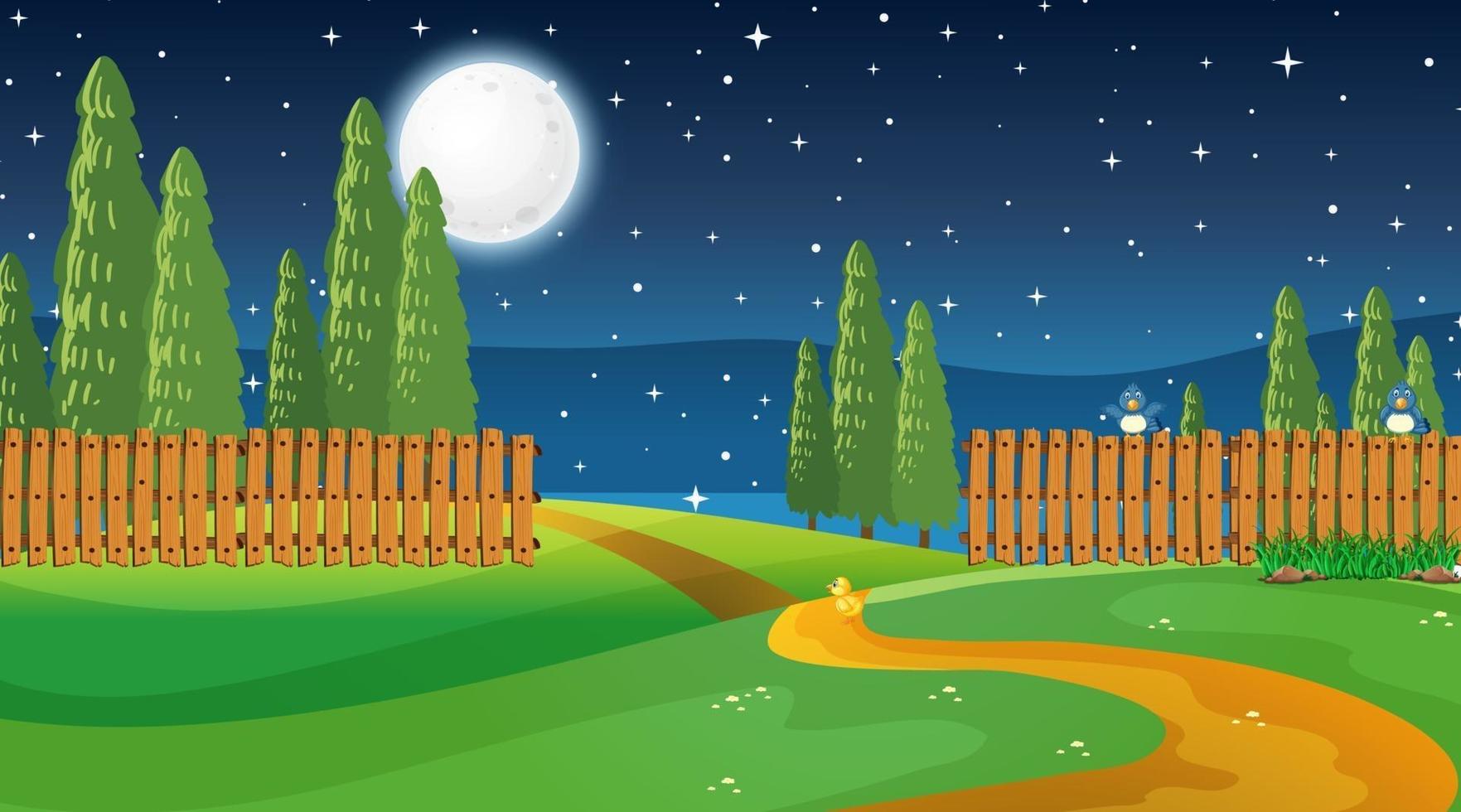 Blank nature park landscape scene at night time vector