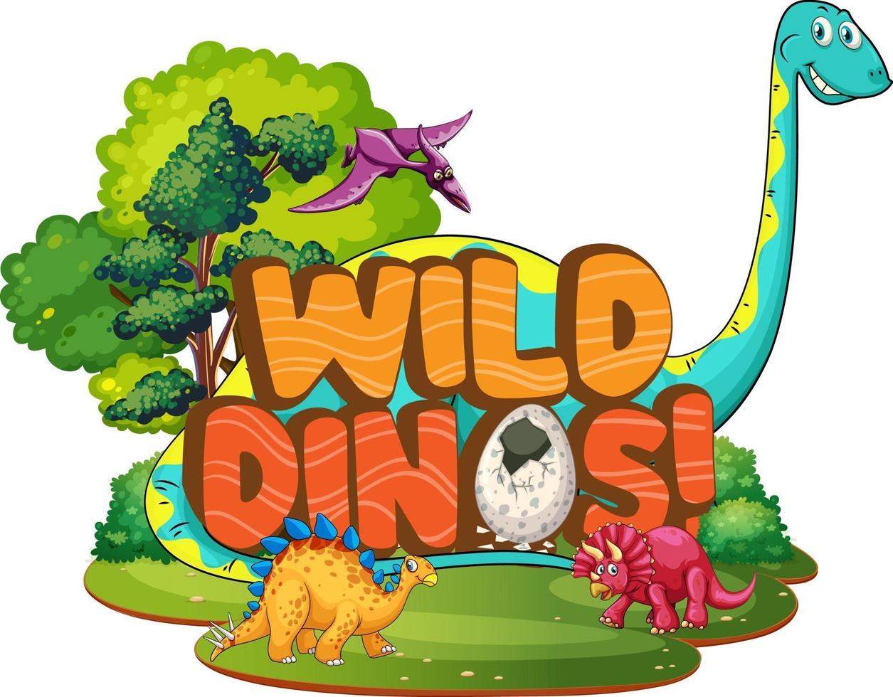 Wild Dinos word typography with Dinosaur character group vector