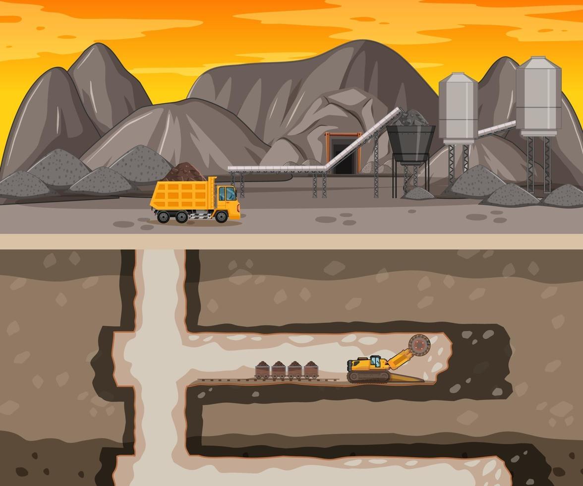 Landscape of coal mining with underground scene vector