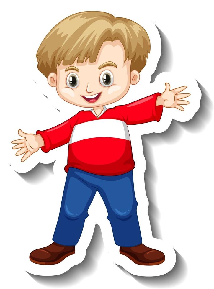 A sticker template with a cute boy cartoon character vector