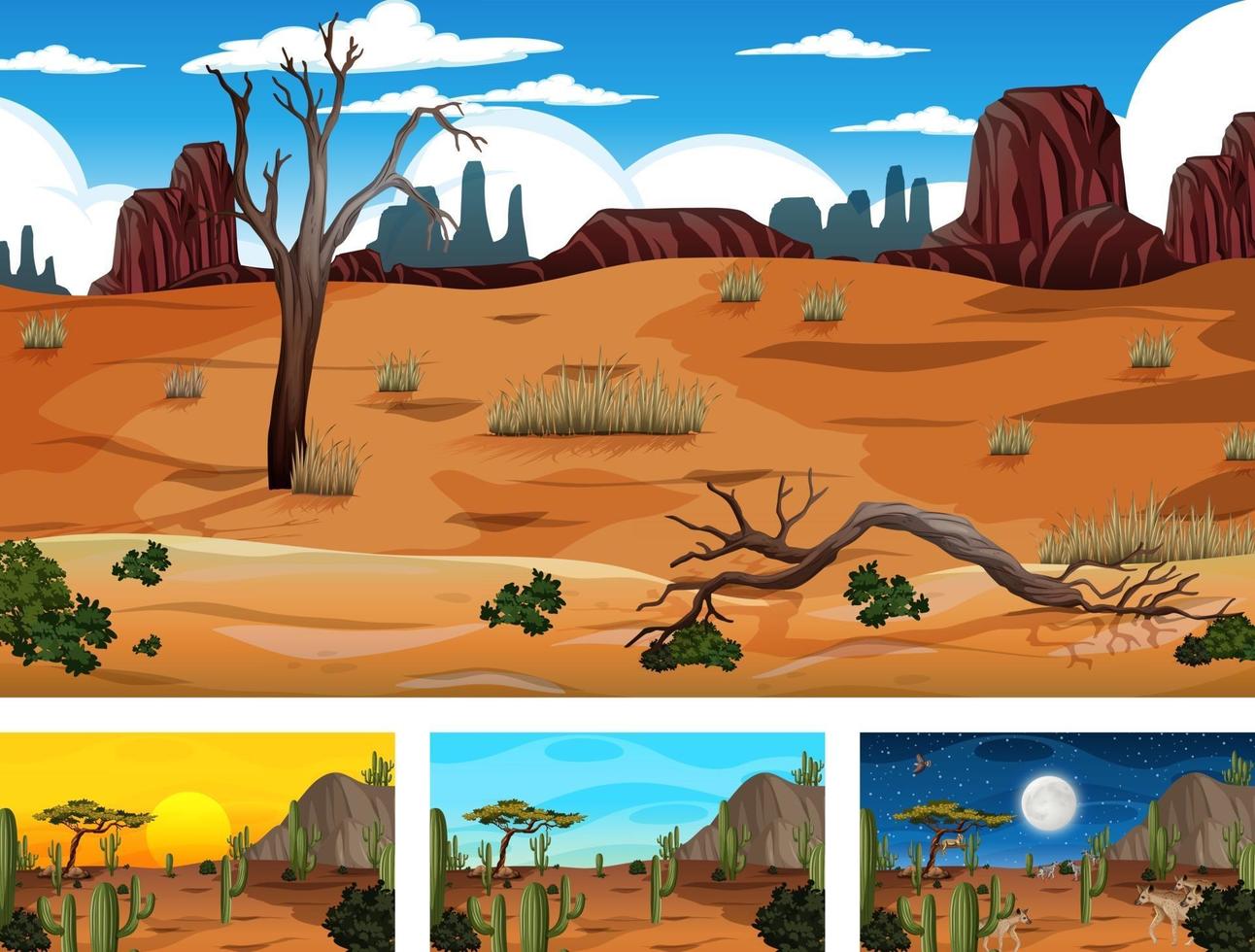 Different scenes with desert forest landscape vector