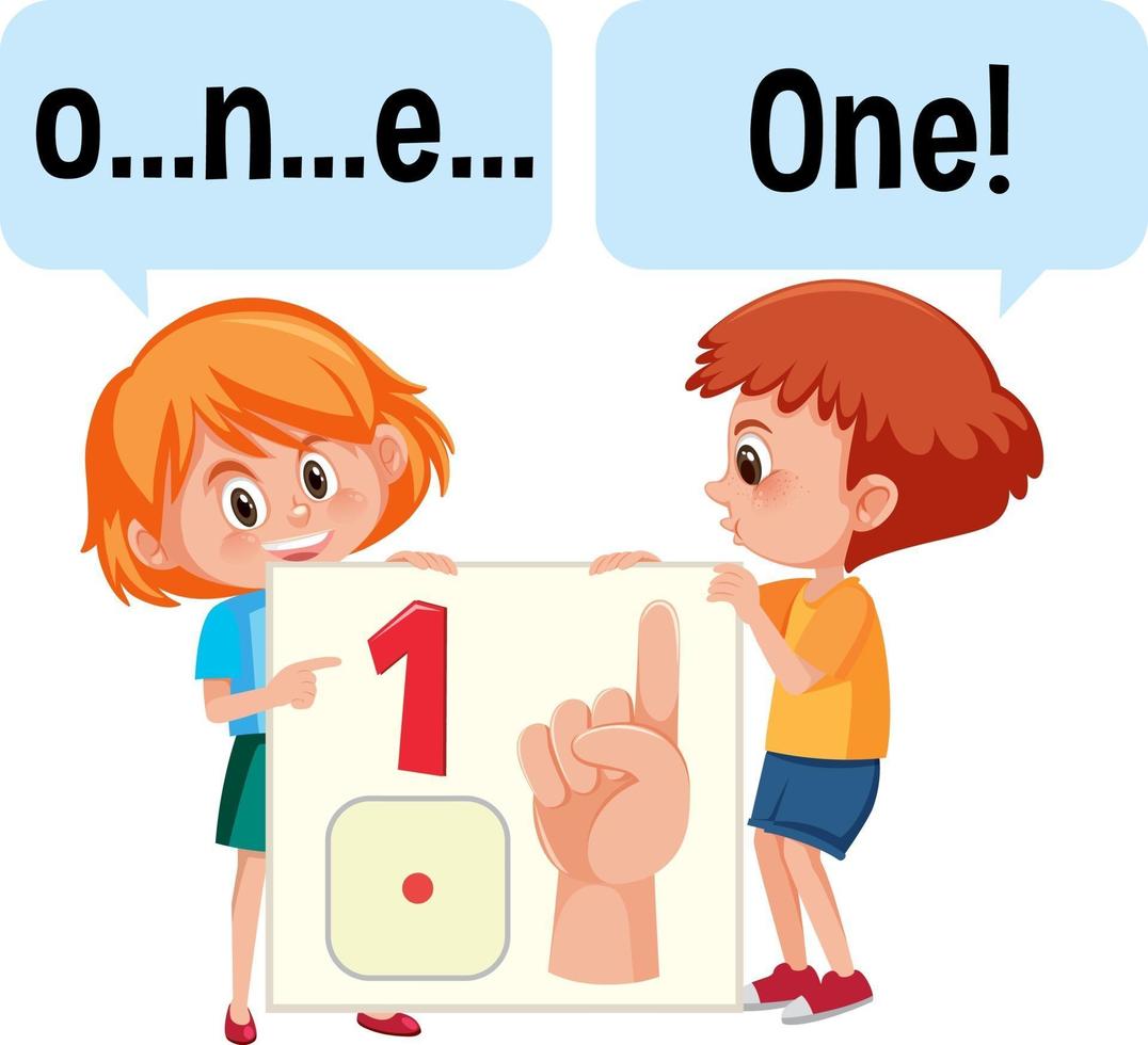 Cartoon character of two kids spelling the number one vector